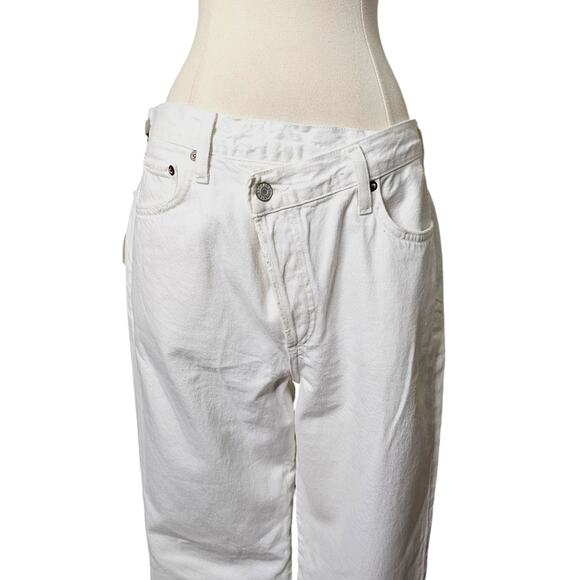Agolde Criss Cross Asymmetrical Waist Straight Leg Jean in Element White Size 29 - Picture 7 of 11